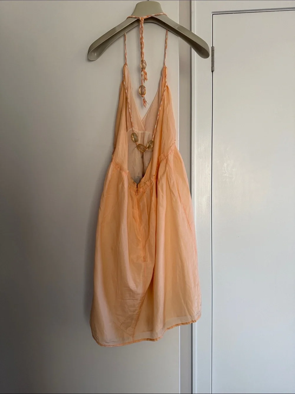 Miss Me Peach Floral Halter mini Dress with Gold Accents size M